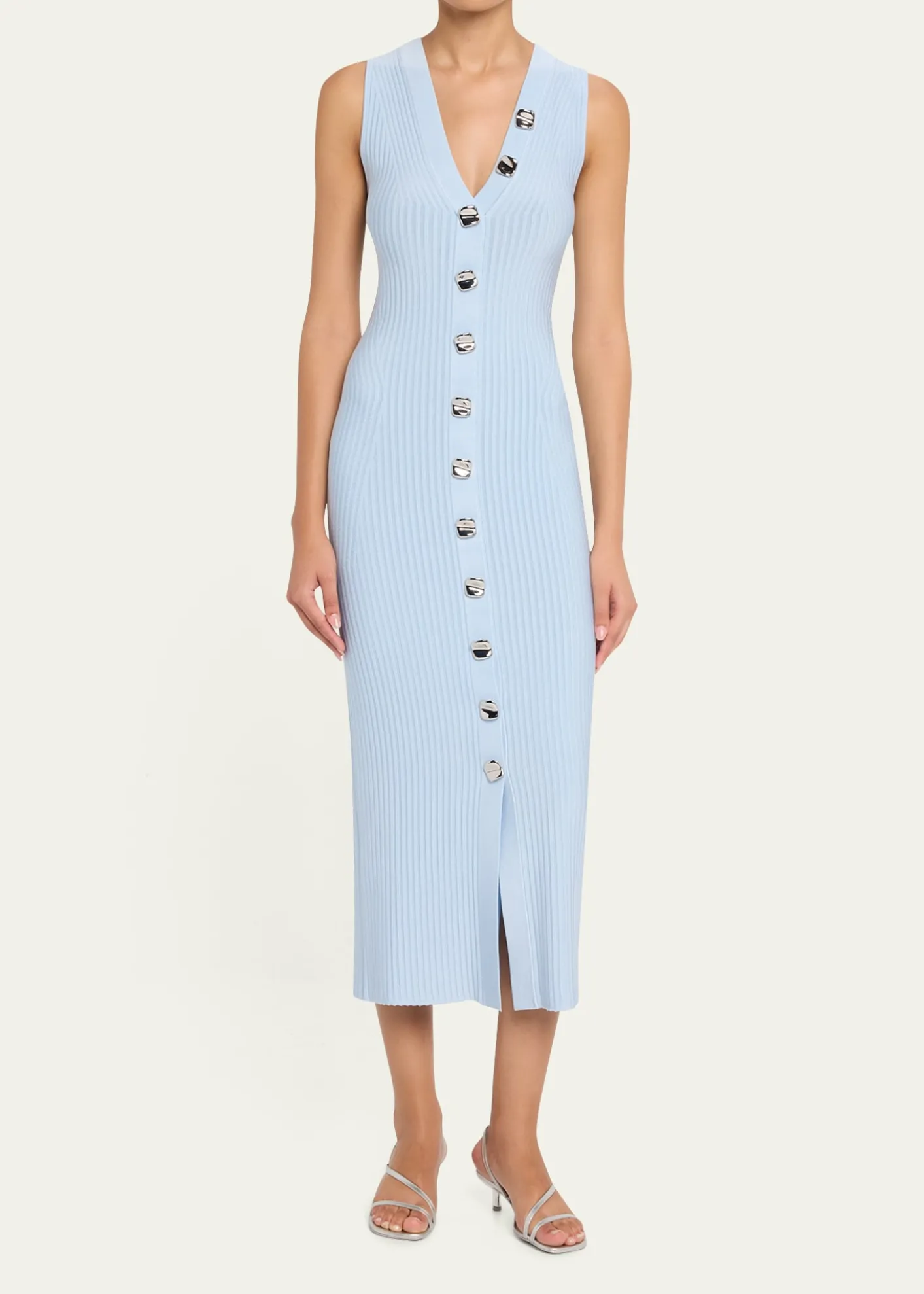 Adam LippesEliza Sleeveless Button-Front Rib Midi Dress