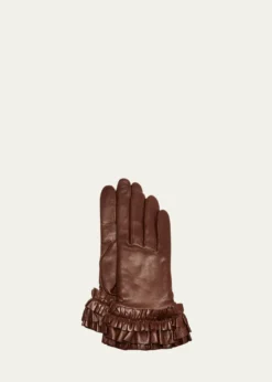 AgnelleRuffle Cuffs Leather Gloves