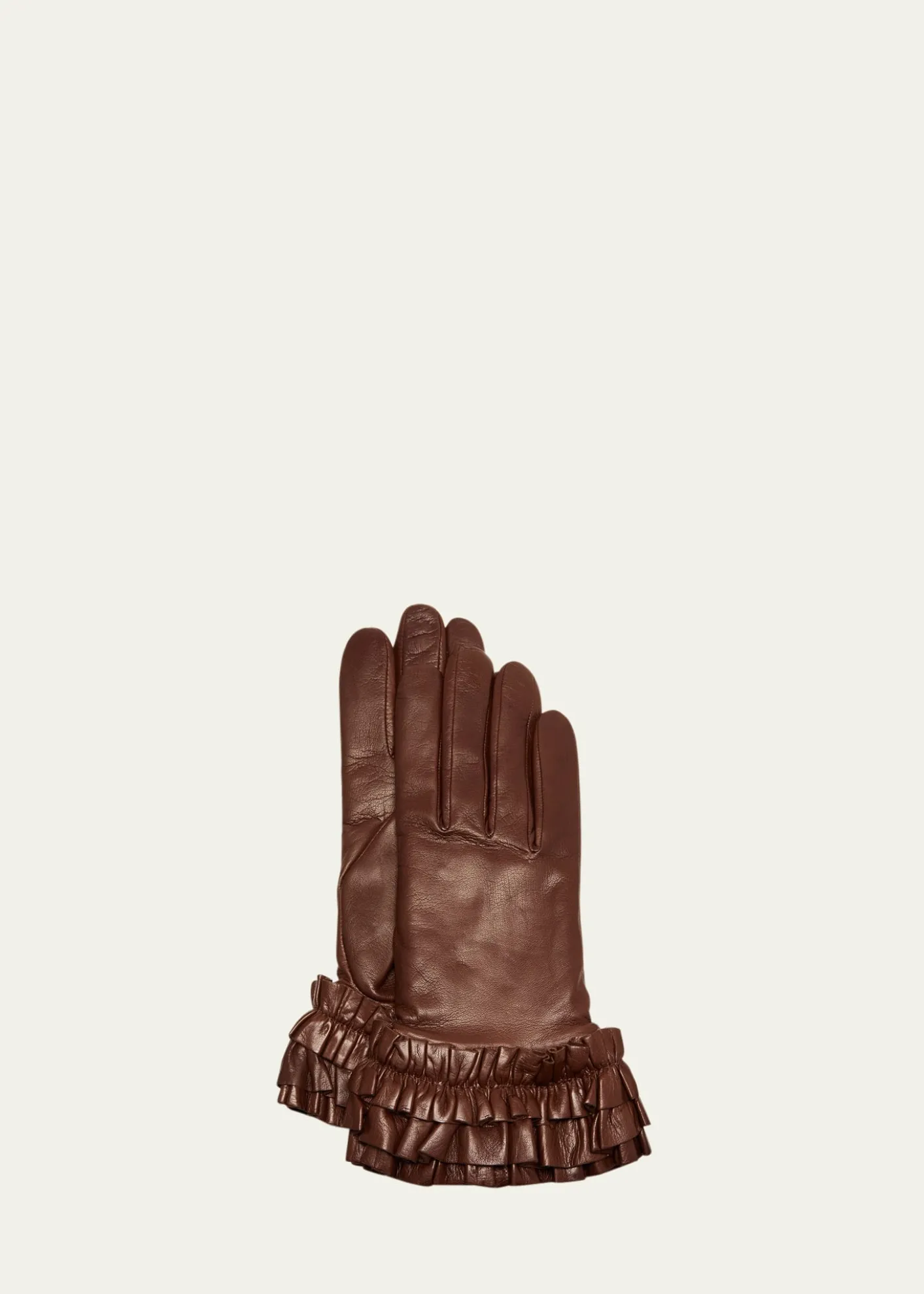 AgnelleRuffle Cuffs Leather Gloves