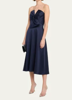Aidan MattoxStrapless Bow-Front Stretch Mikado Midi Dress