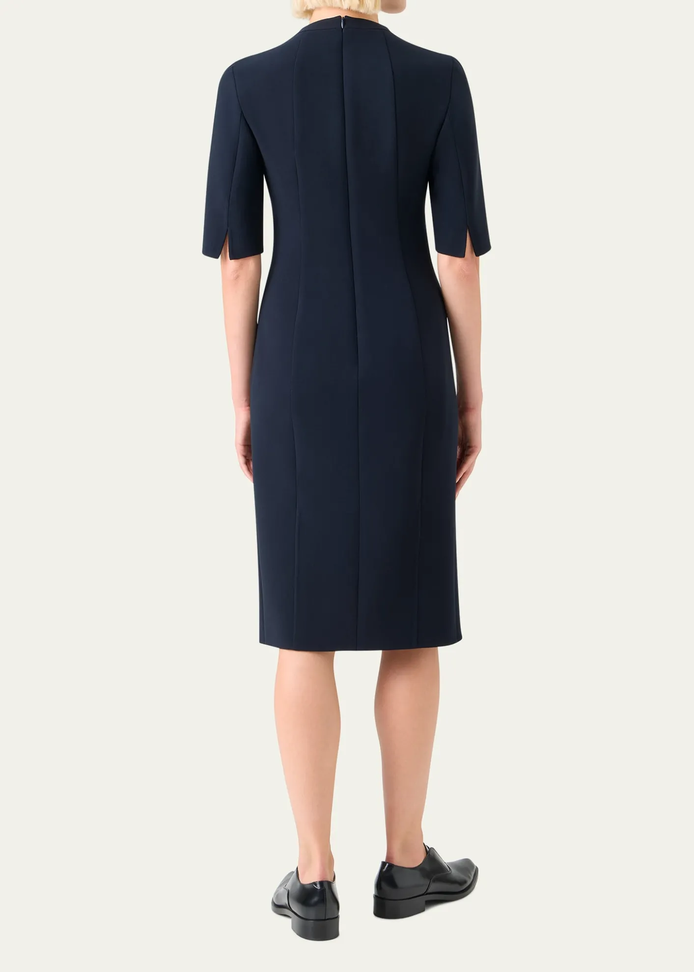 AkrisAsymmetric Slit Short-Sleeve Midi Dress