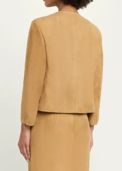 AkrisCollarless Suede Single-Breasted Jacket
