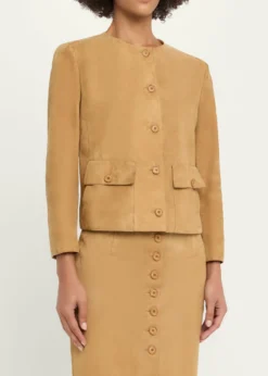 AkrisCollarless Suede Single-Breasted Jacket