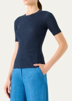 AkrisCotton Silk Short-Sleeve Sweater