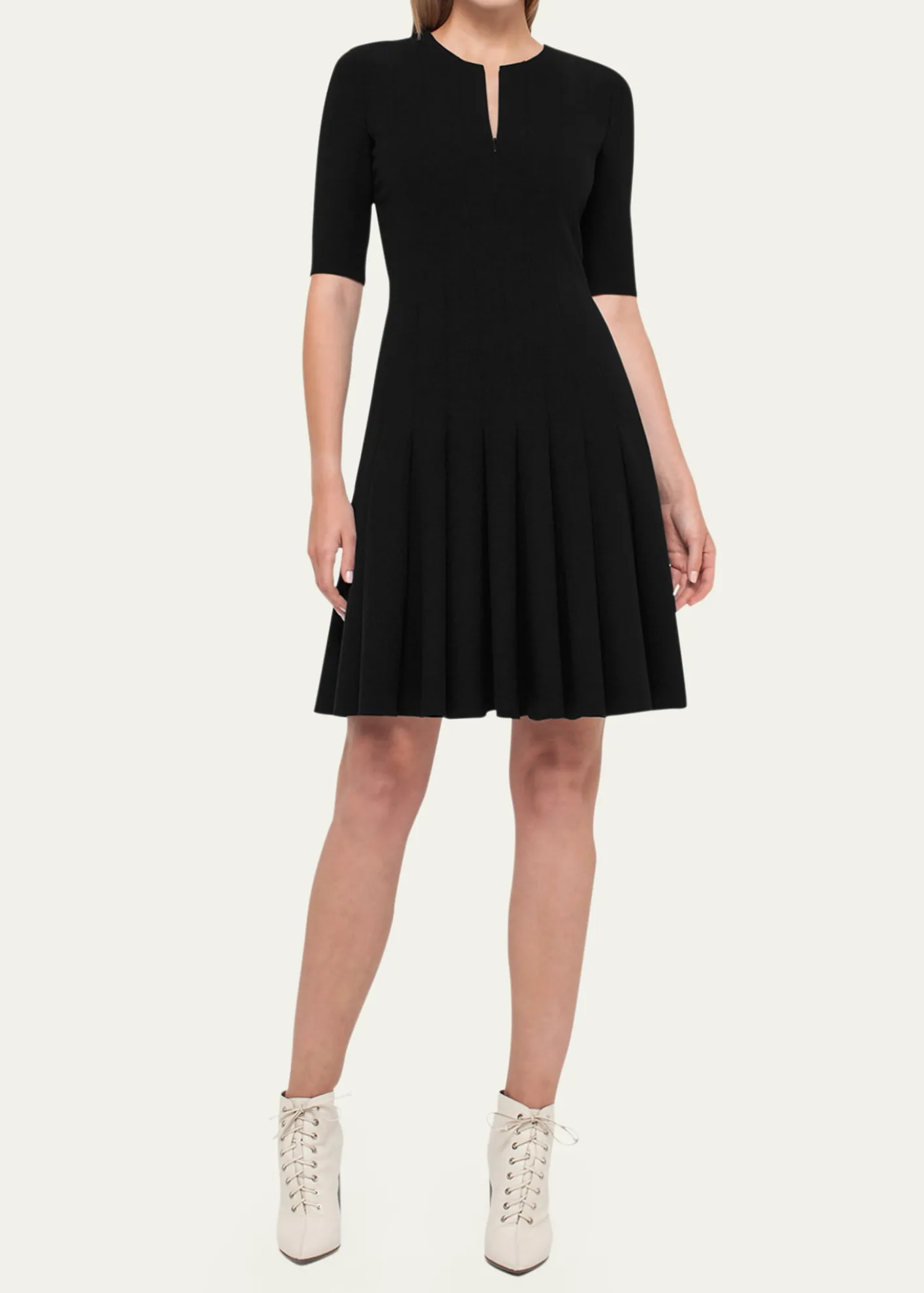 AkrisElbow-Sleeve Zip-Front Dress