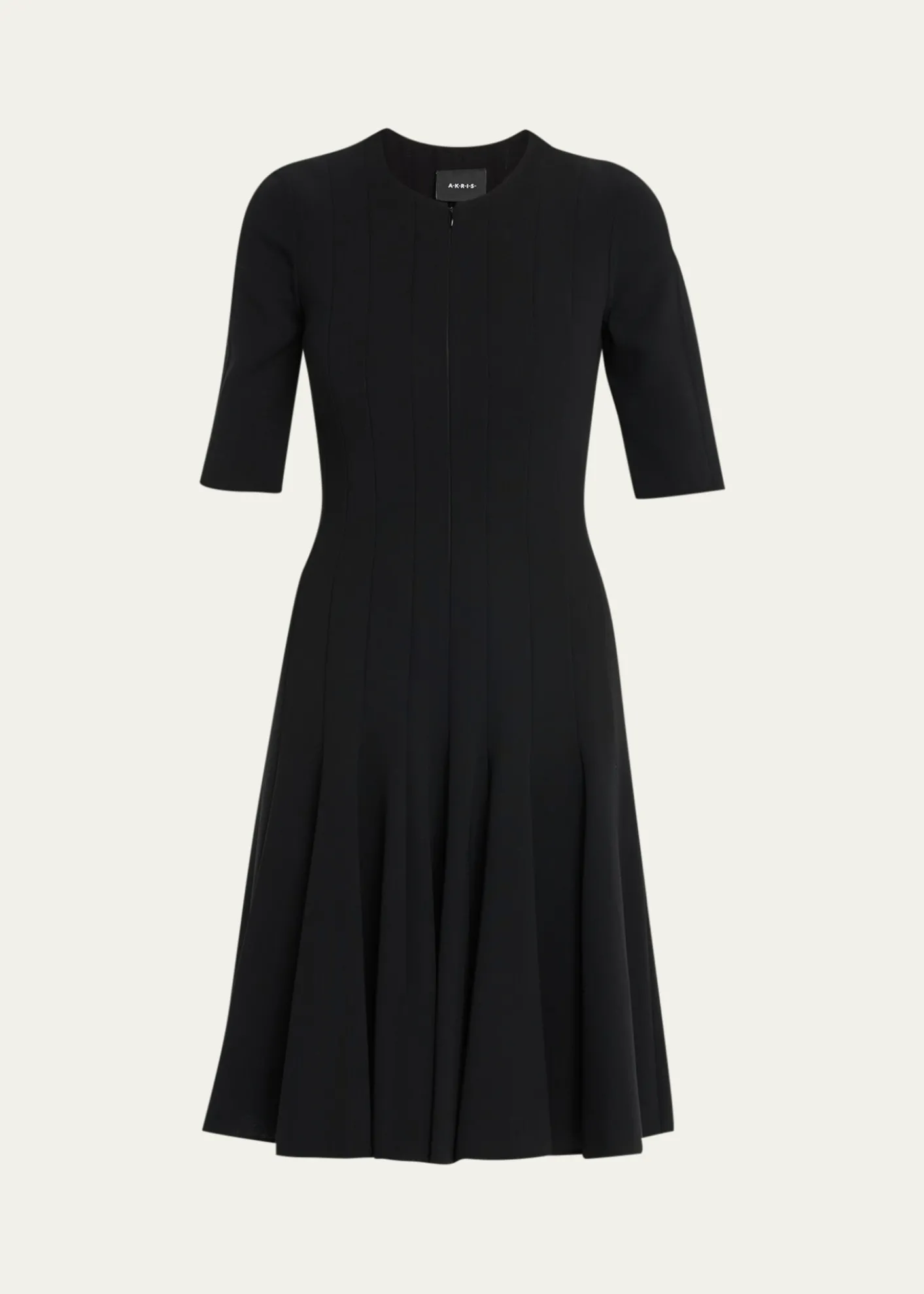 AkrisElbow-Sleeve Zip-Front Dress