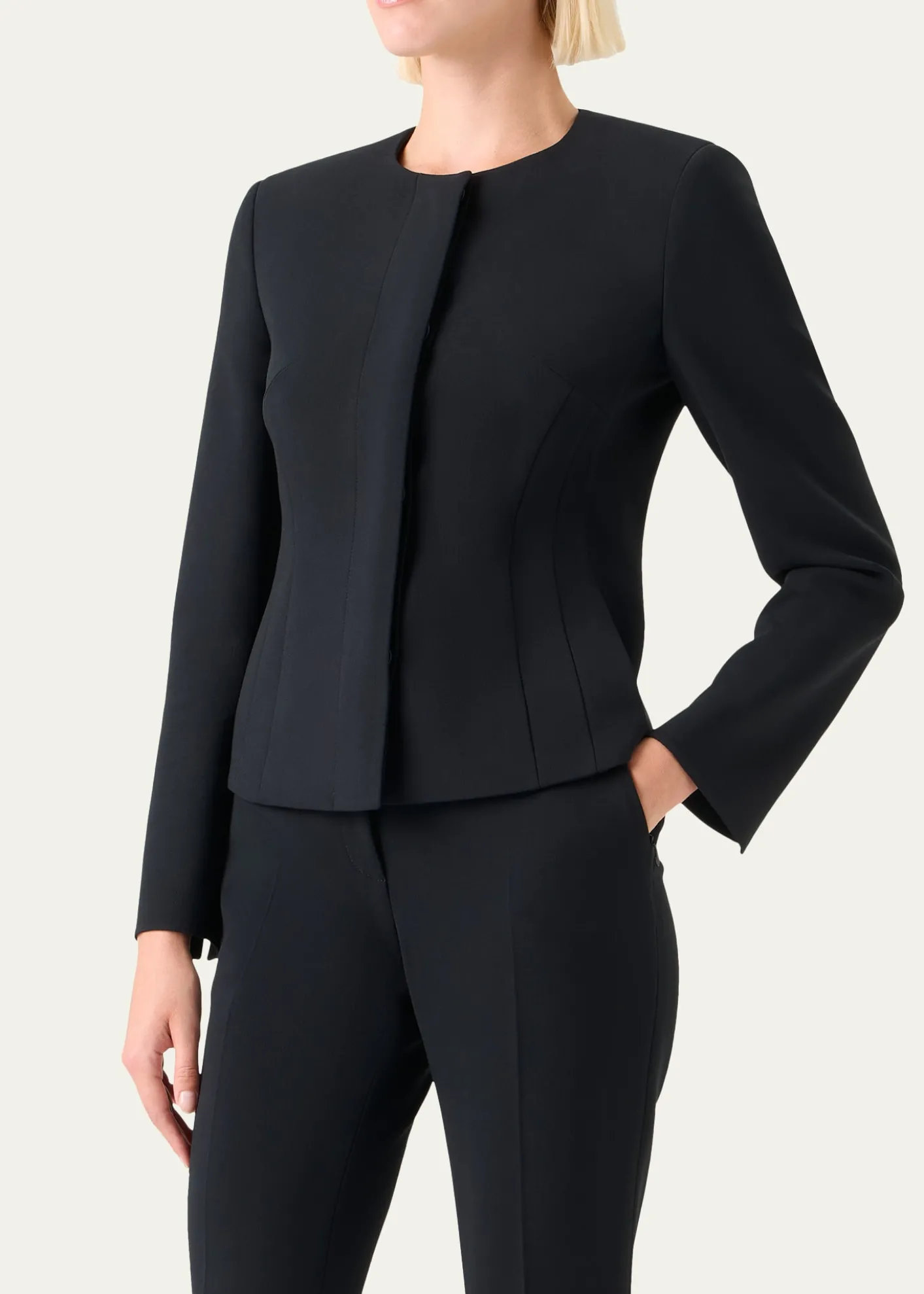 AkrisHarrison Wool Single-Breasted Collarless Jacket