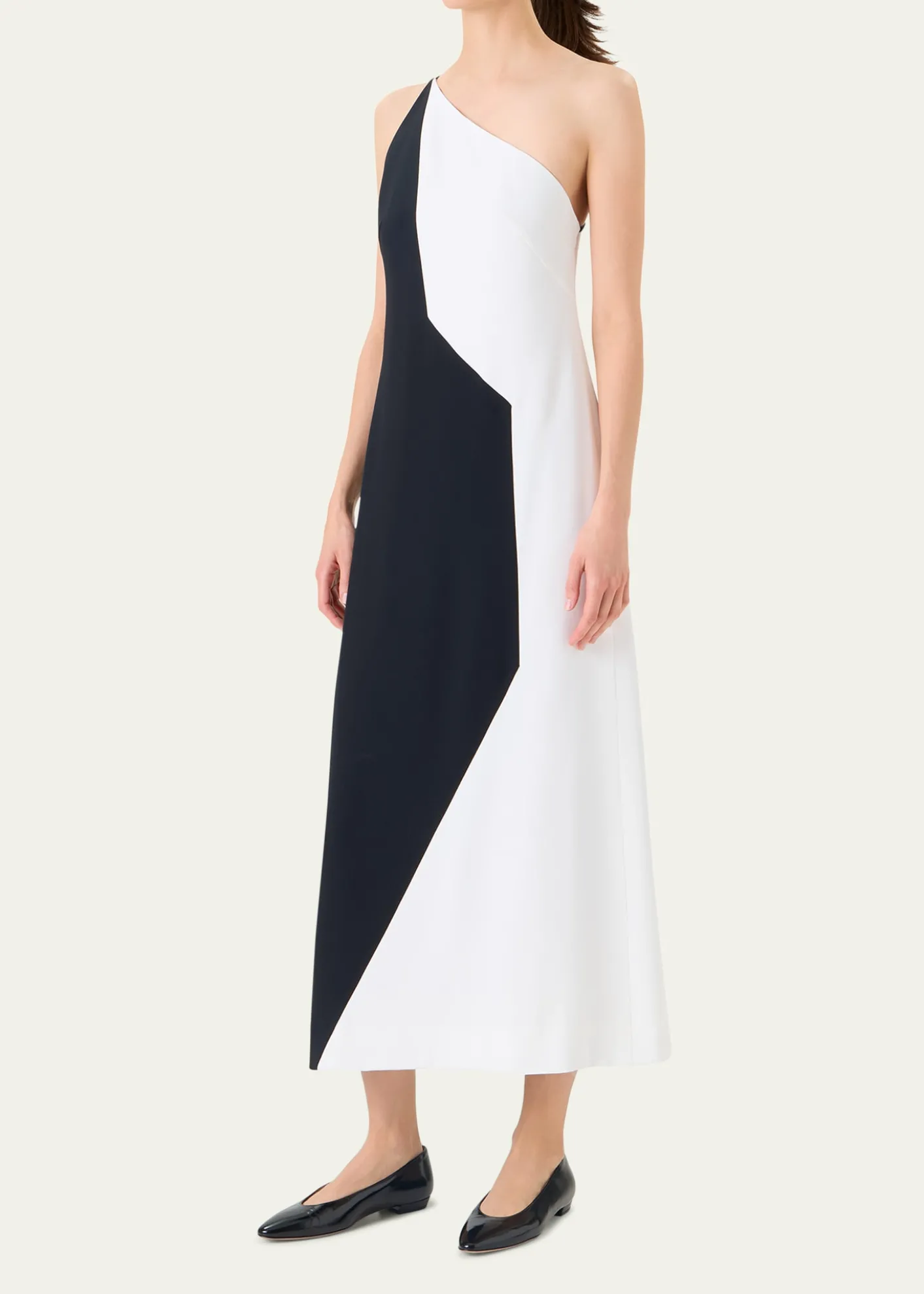 AkrisHigh Plains Patchwork Crepe One-Shoulder Midi Dress