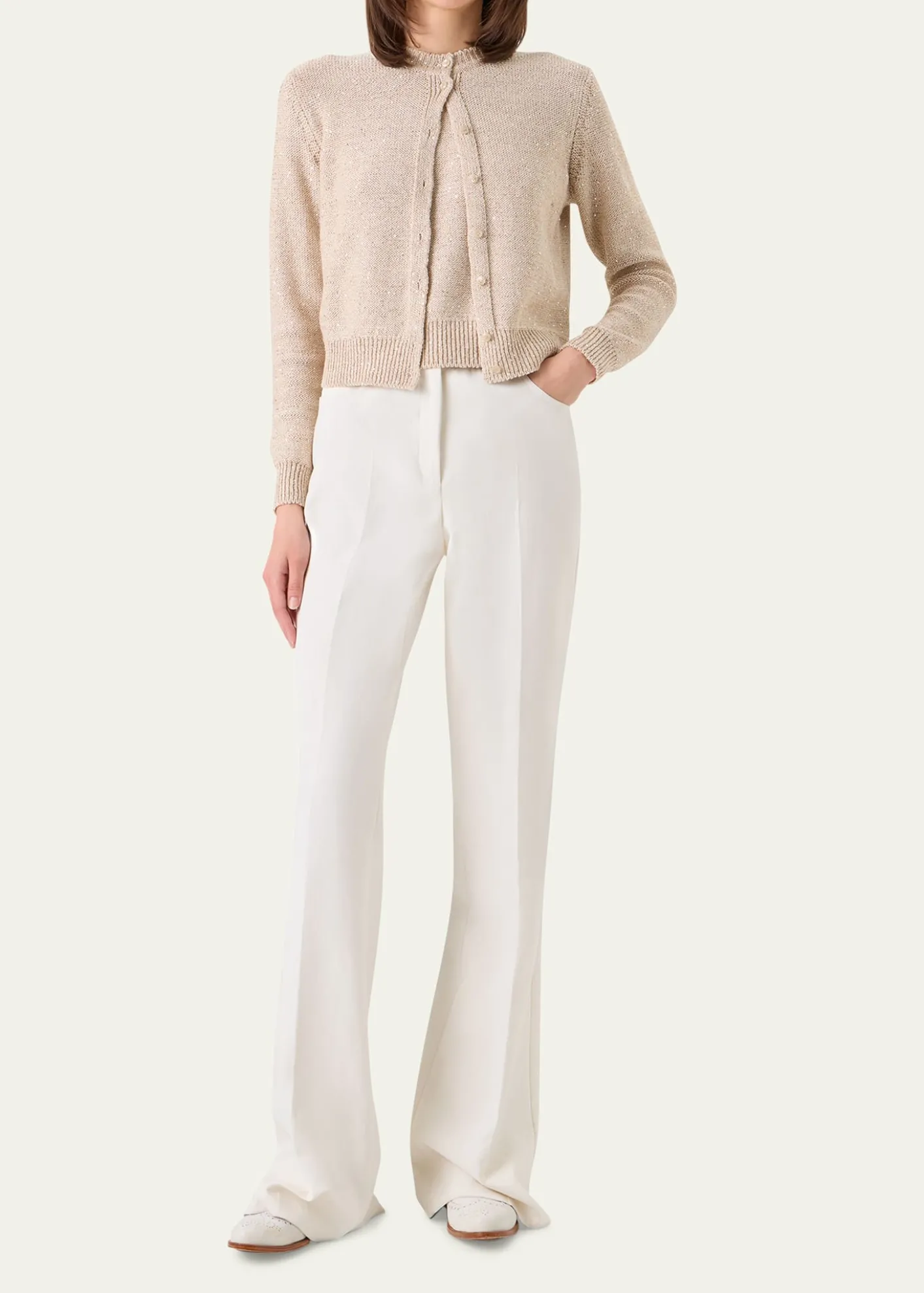 AkrisLinen-Cotton Micro Sequin Knit Cardigan Sweater