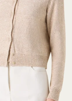 AkrisLinen-Cotton Micro Sequin Knit Cardigan Sweater