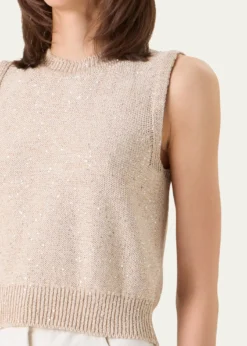 AkrisLinen-Cotton Micro Sequin Sleeveless Knit Top
