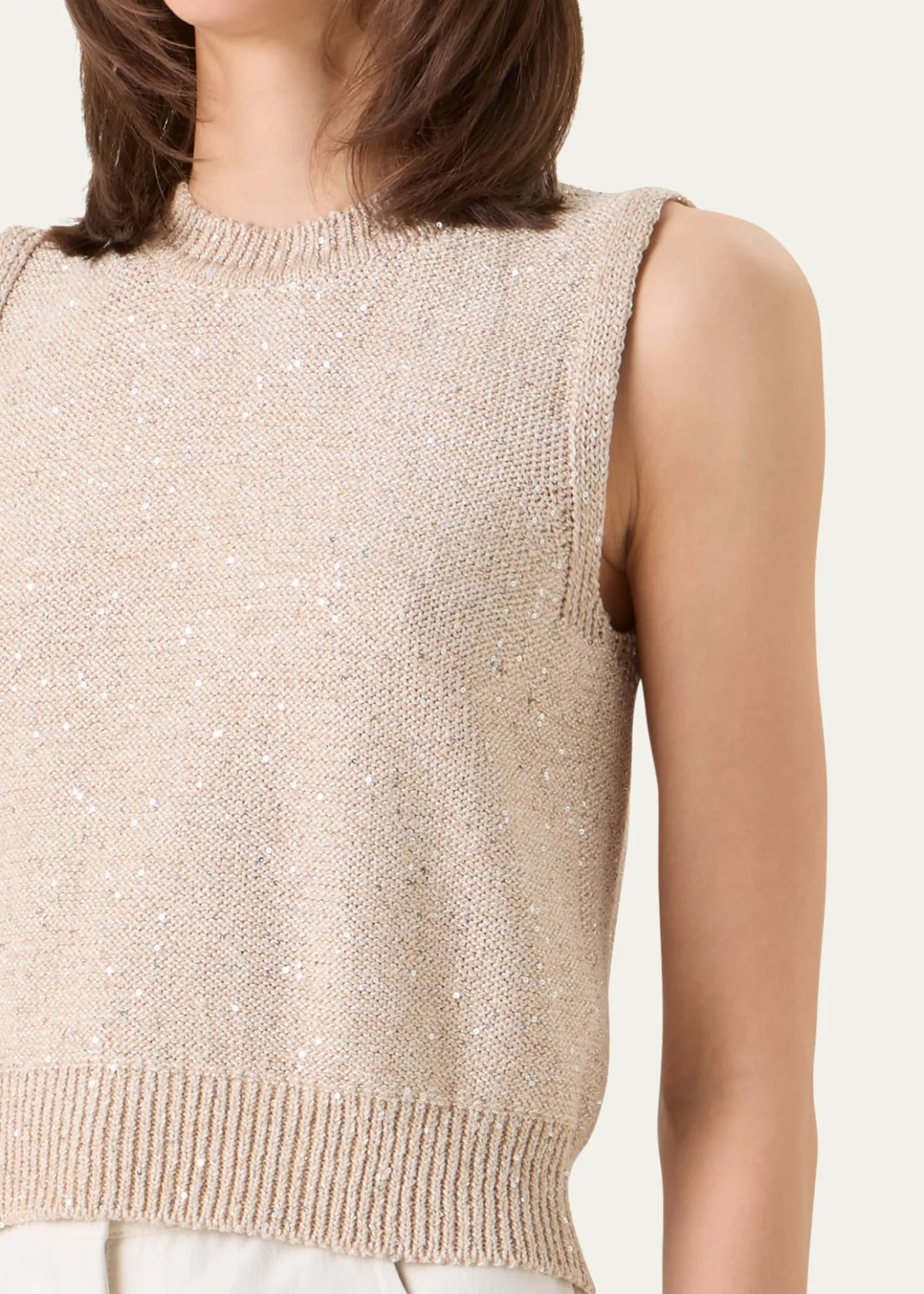 AkrisLinen-Cotton Micro Sequin Sleeveless Knit Top