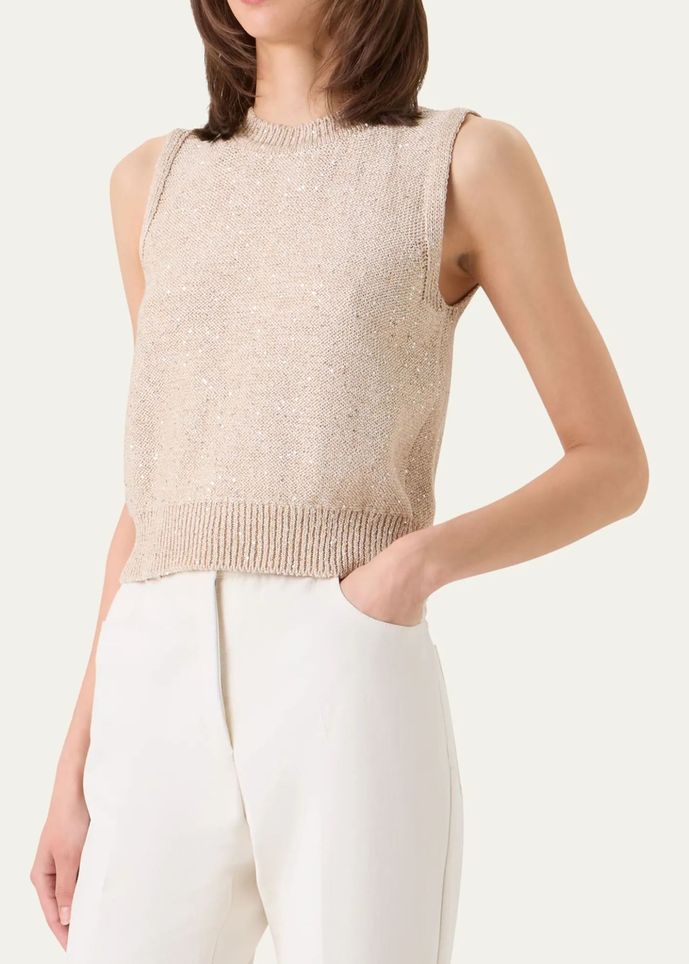 AkrisLinen-Cotton Micro Sequin Sleeveless Knit Top