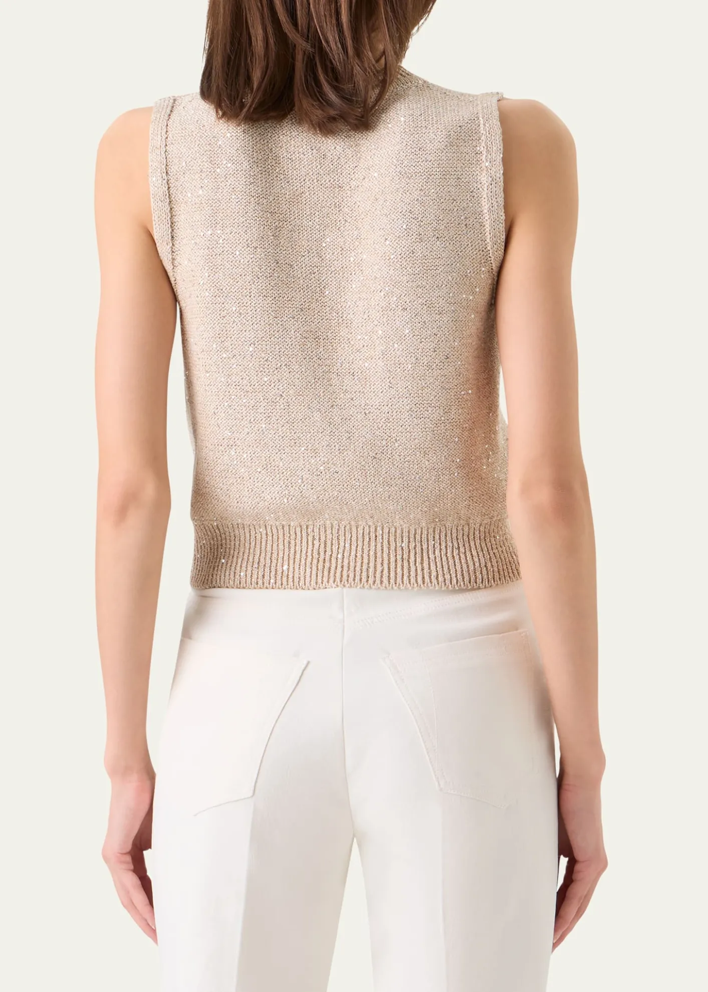 AkrisLinen-Cotton Micro Sequin Sleeveless Knit Top