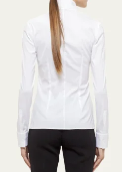AkrisLong-Sleeve Notched-Collar Poplin Blouse