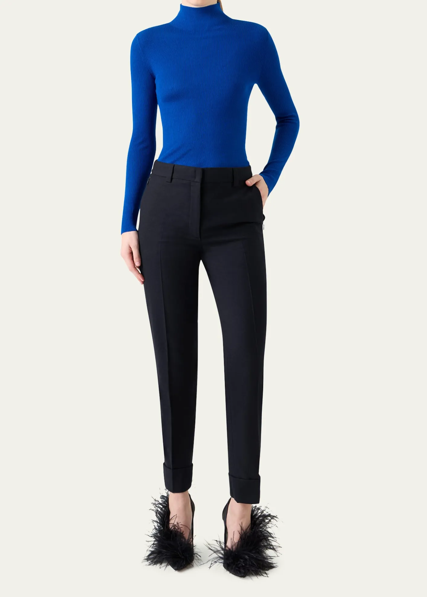 AkrisMaxima Wool Stretch Flannel Skinny-Leg Ankle Pants