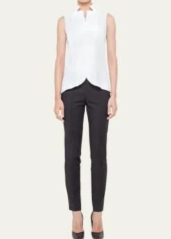 AkrisNotched Stand-Collar Sleeveless Button-Front Blouse