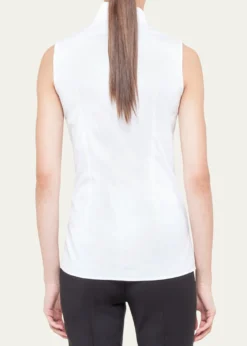 AkrisNotched Stand-Collar Sleeveless Button-Front Blouse