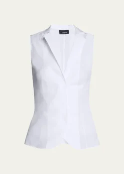 AkrisNotched Stand-Collar Sleeveless Button-Front Blouse