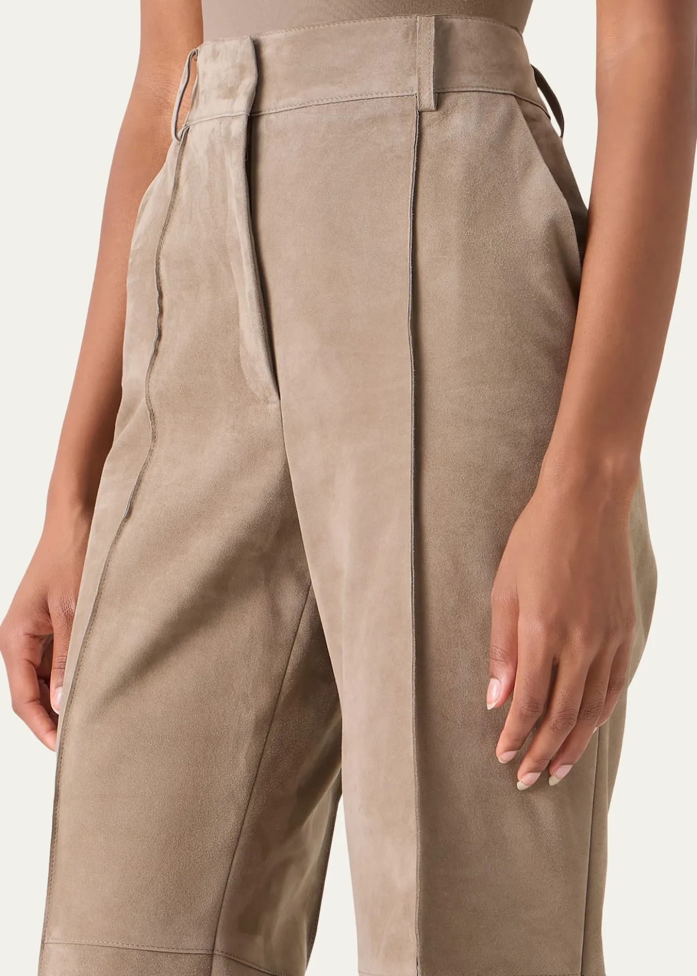 AkrisPintuck Suede Wide-Leg Trousers