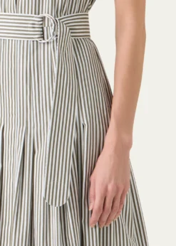 Akris puntoCap-Sleeve Belted Cotton Poplin Pleated Midi Shirtdress