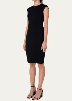 Akris puntoCap-Sleeve Zip-Front Seamed Dress, Black