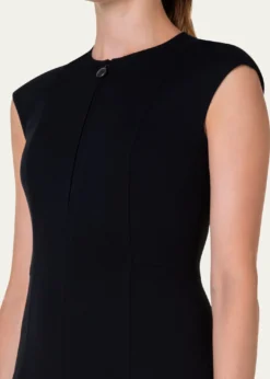 Akris puntoCap-Sleeve Zip-Front Seamed Dress, Black