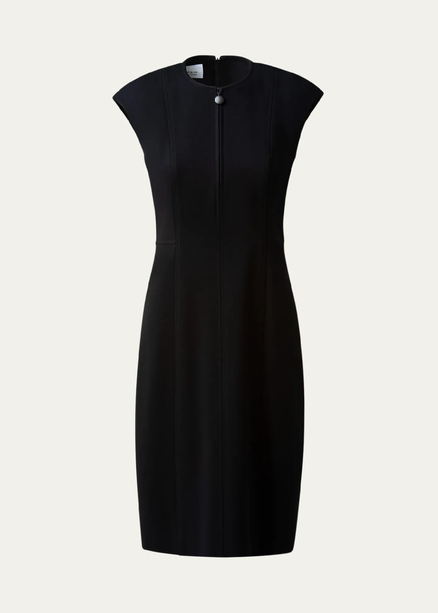 Akris puntoCap-Sleeve Zip-Front Seamed Dress, Black