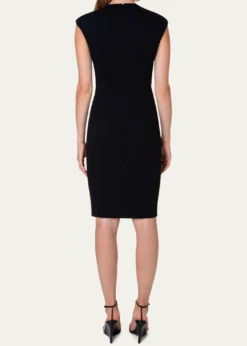 Akris puntoCap-Sleeve Zip-Front Seamed Dress, Black
