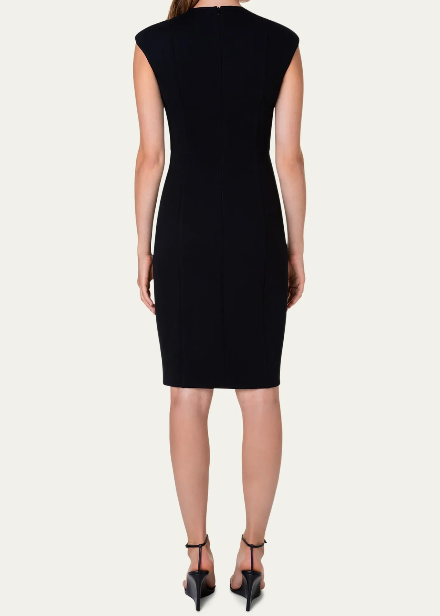Akris puntoCap-Sleeve Zip-Front Seamed Dress, Black