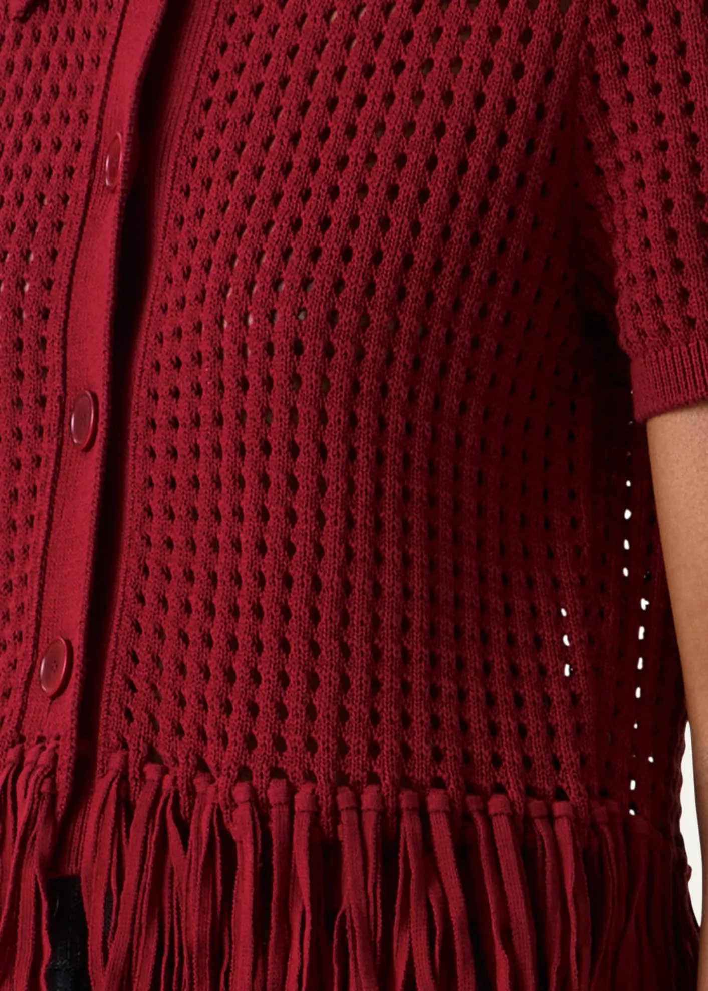 Akris puntoChunky Cotton Mesh Knit Fringed Collared Cardigan