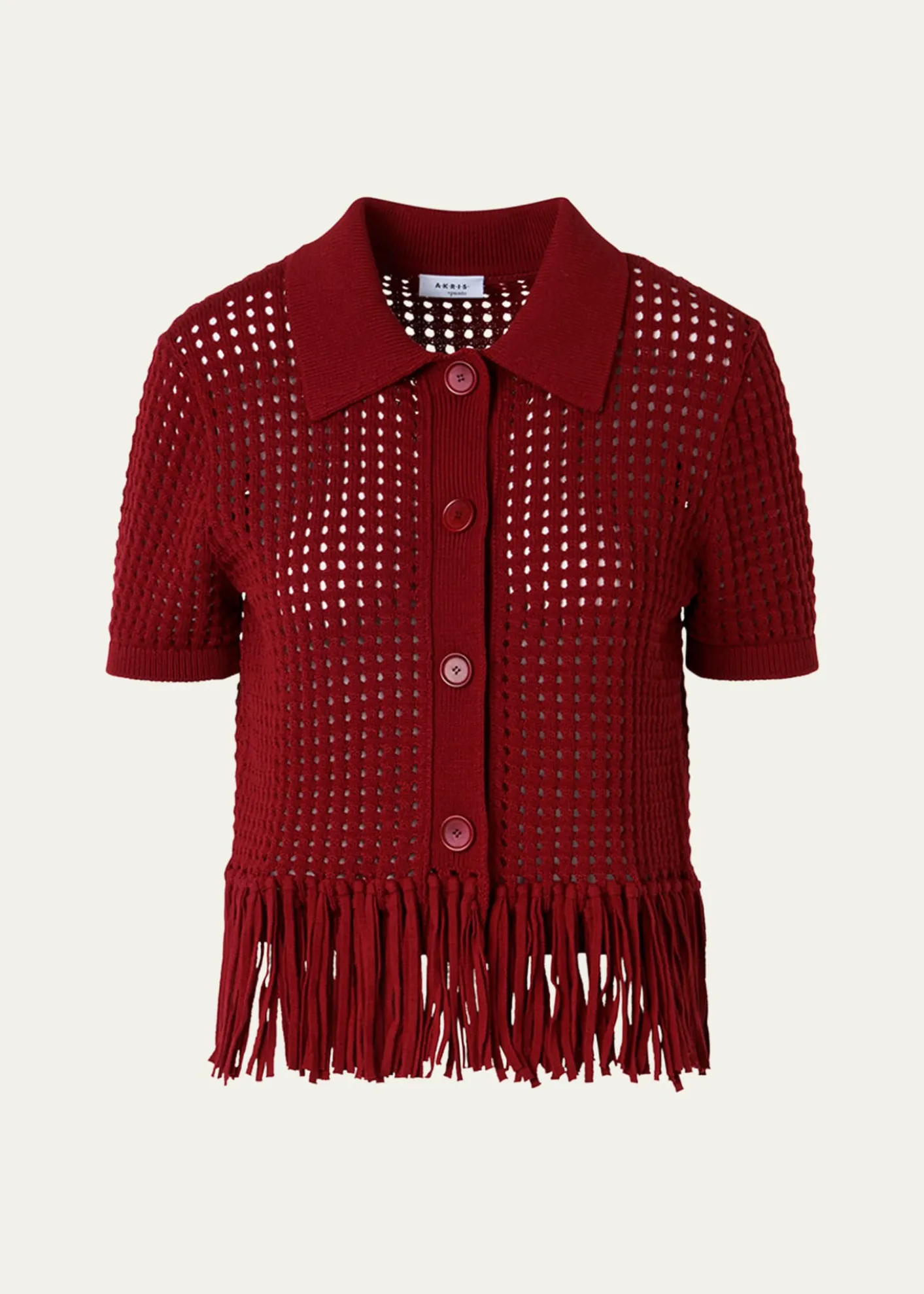 Akris puntoChunky Cotton Mesh Knit Fringed Collared Cardigan