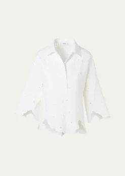 Akris puntoCotton Poplin Scalloped Blouse