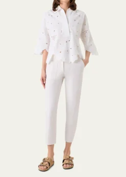Akris puntoCotton Poplin Scalloped Blouse