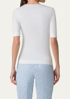 Akris puntoCotton 1/2-Sleeve Square-Neck Tee