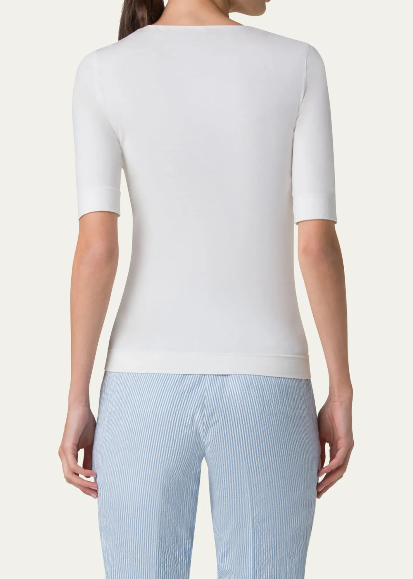 Akris puntoCotton 1/2-Sleeve Square-Neck Tee