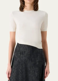 Akris puntoFine Merino Wool Knit Short-Sleeve Crew Neck Sweater