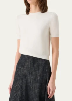 Akris puntoFine Merino Wool Knit Short-Sleeve Crew Neck Sweater