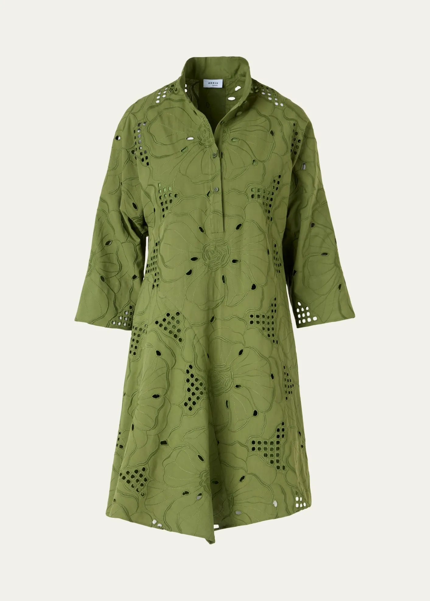 Akris puntoFloral Eyelet Embroidered Asymmetric Mini Shirtdress