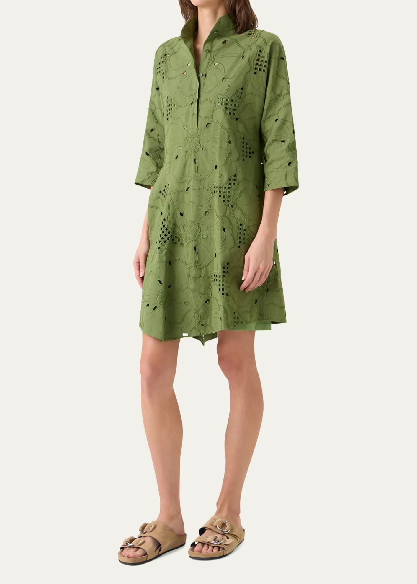 Akris puntoFloral Eyelet Embroidered Asymmetric Mini Shirtdress