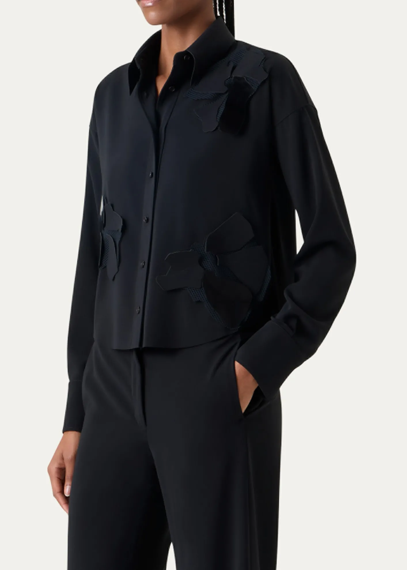 Akris puntoFlower Applique Button-Down Shirt