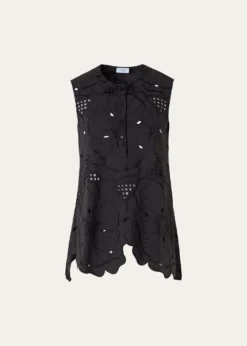 Akris puntoFlower Eyelet Embroidered Cotton Poplin Tunic Blouse