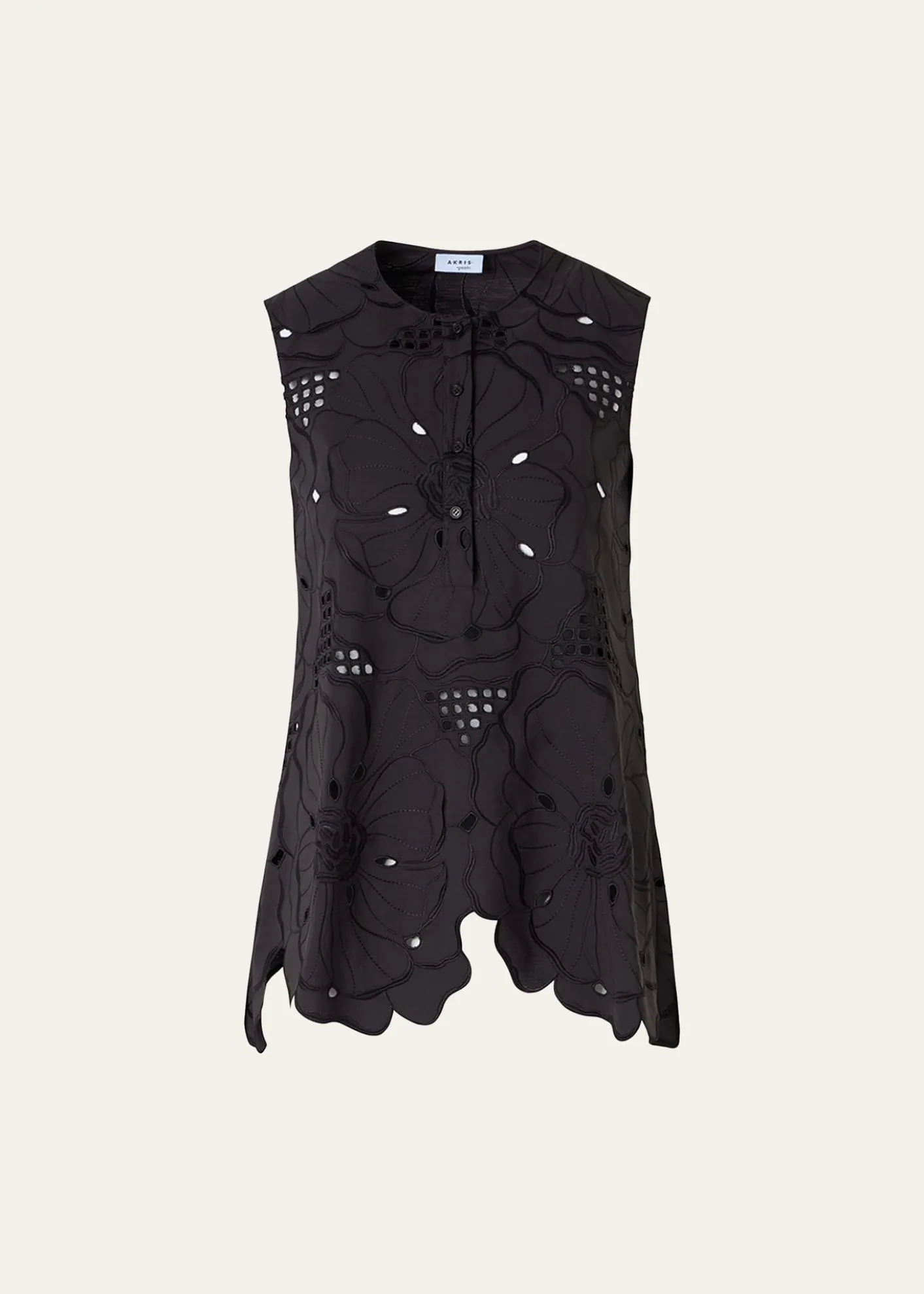 Akris puntoFlower Eyelet Embroidered Cotton Poplin Tunic Blouse