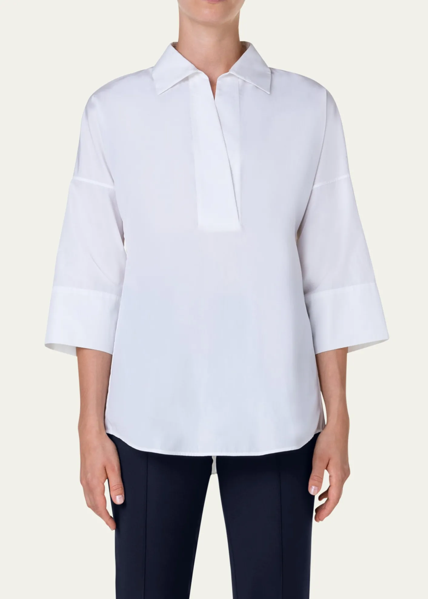 Akris puntoKimono-Sleeve Split-Neck Blouse