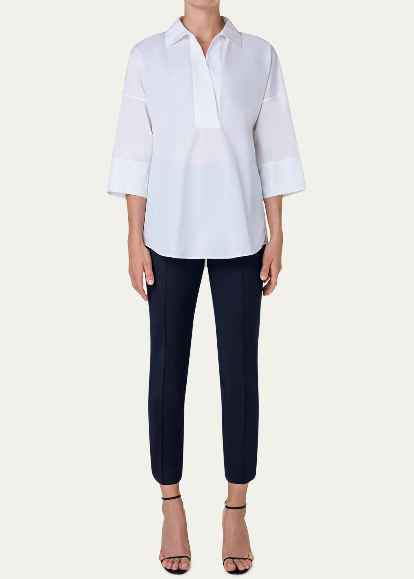 Akris puntoKimono-Sleeve Split-Neck Blouse