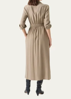 Akris puntoLong-Sleeve Belted Viscose Twill Midi Shirtdress