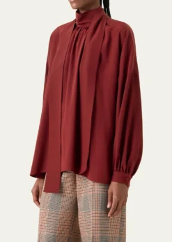 Akris puntoMock-Neck Bow Tie Silk Crepe De Chine Blouse