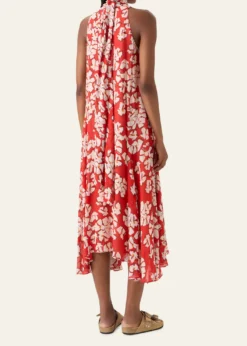 Akris puntoMock-Neck Papercut Floral Print Viscose Georgette Midi Dress