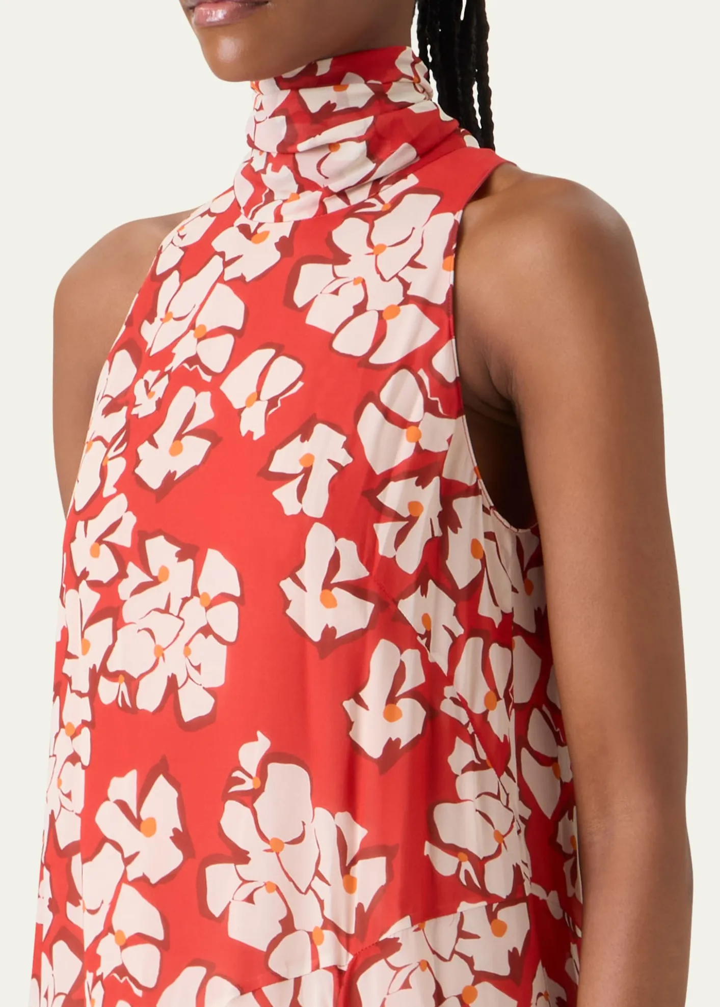 Akris puntoMock-Neck Papercut Floral Print Viscose Georgette Midi Dress