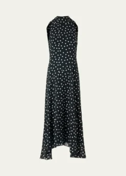 Akris puntoMock-Neck Polka-Dot Viscose Georgette Handkerchief Midi Dress